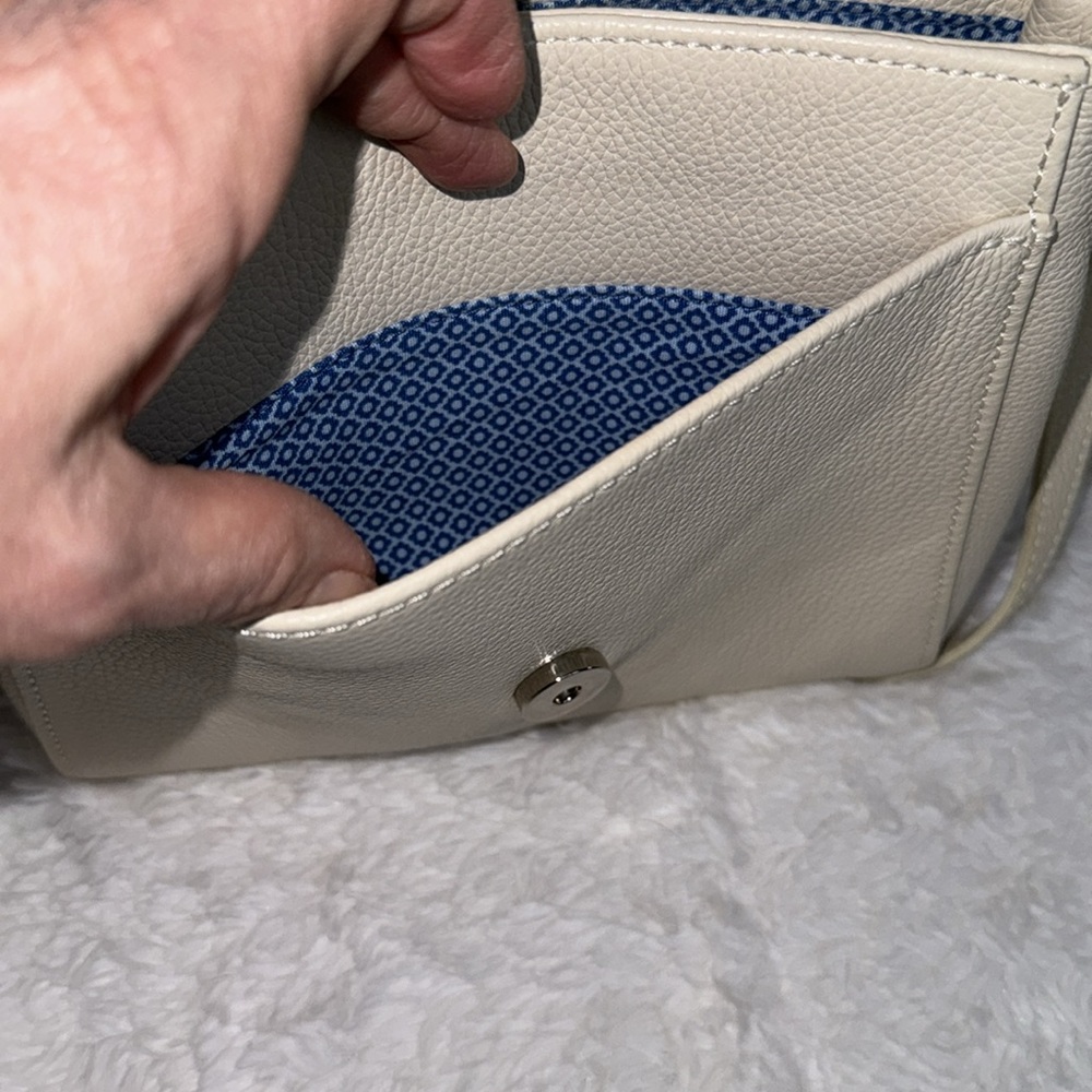 Brighton “MEENA” Cream Blue Jewel Leather Top-Handle Leather Crossbody P… - Picture 12 of 12